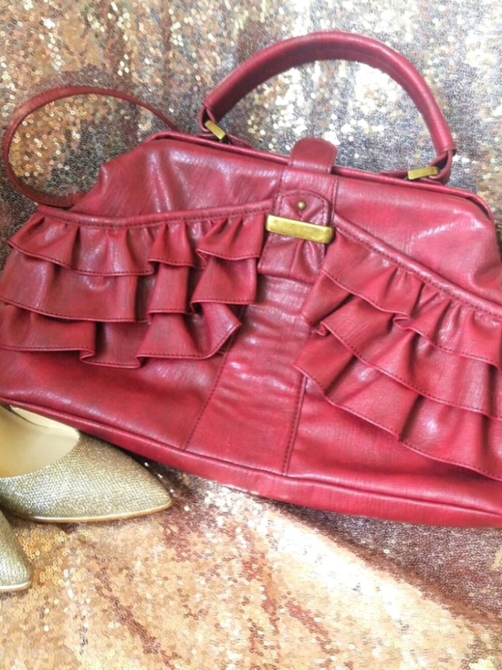 Jessica Simpson red ruffled purse